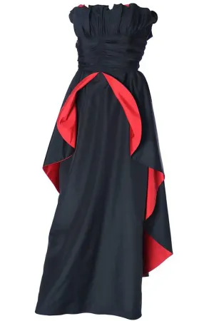 1980's Dramatic Black and Red Strapless Taffeta Vintage Evening Gown