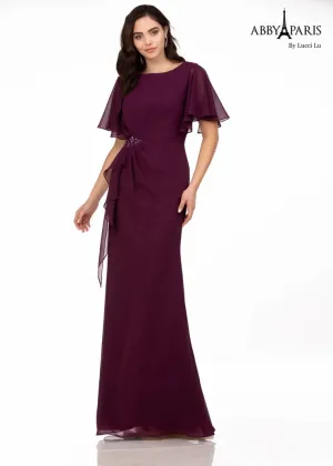 Abby Paris 96066 A-Line Drape Sleeve Sheer Crystal Detail MOB Formal Gown