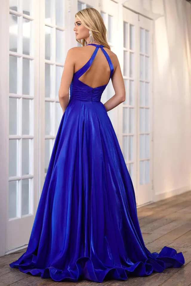 Ava Presley 39562 Long Prom Dress A-Line Pleated Bodice  V Neckline Open Back Formal Pageant Gown