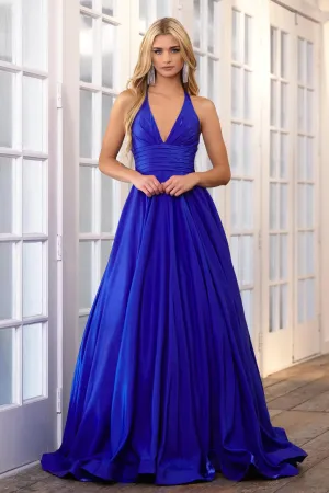 Ava Presley 39562 Long Prom Dress A-Line Pleated Bodice  V Neckline Open Back Formal Pageant Gown