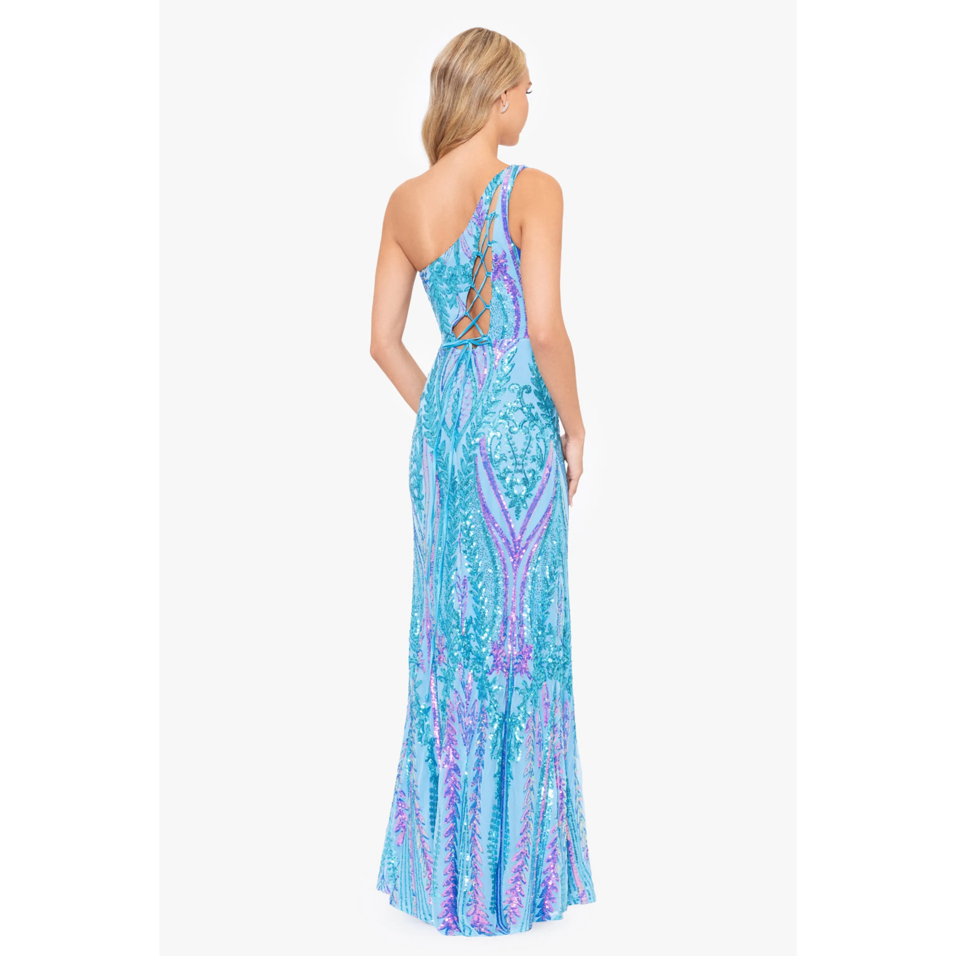Blondie Nites turquoise multi-color sequin dress, size 8