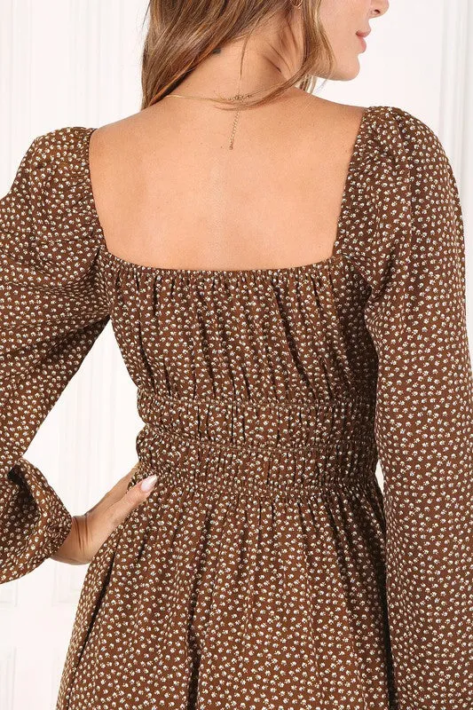 Boho Square Neck Floral Dress