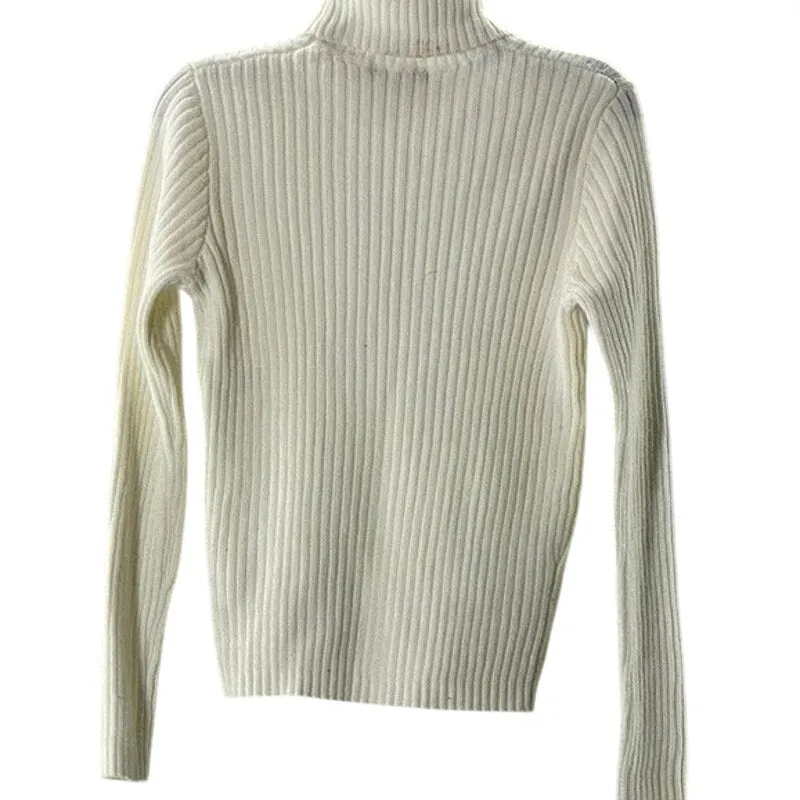 BRANDY MELVILLE Women's Beige Wool-Blend Ribbed Turtleneck Long Sleeve Top SZ S