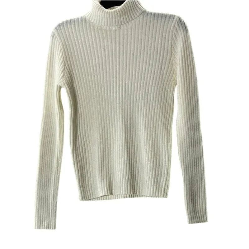 BRANDY MELVILLE Women's Beige Wool-Blend Ribbed Turtleneck Long Sleeve Top SZ S