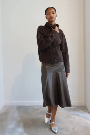 Brown Asymmetrical Vegan Leather Midi Skirt