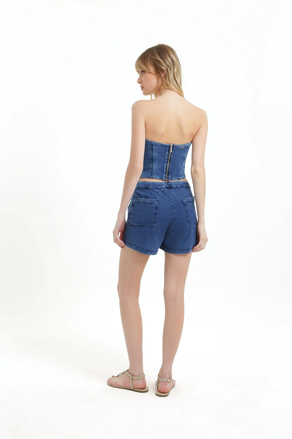 Corselet Denim com Nervuras