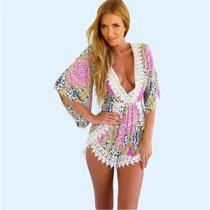 Deep V Flower Romper