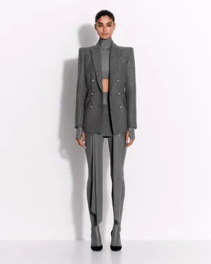 Double Breasted Fitted Blazer in Wool Pinstripe