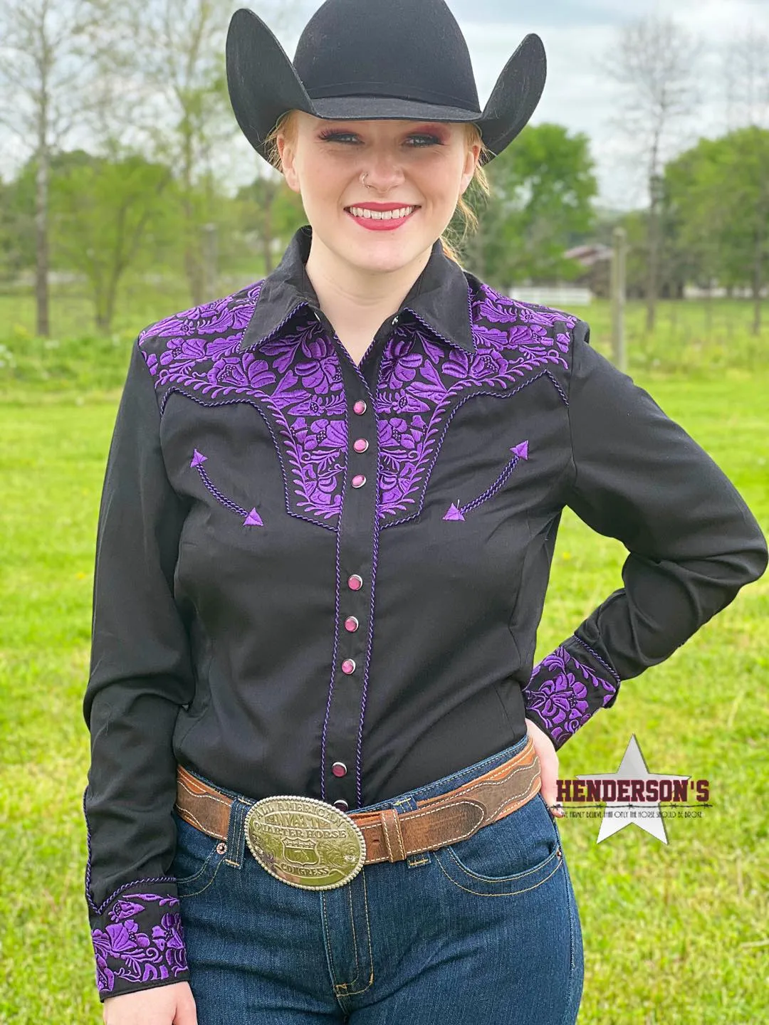 Floral Tooled Western Shirt ~ Purple~ Only Large