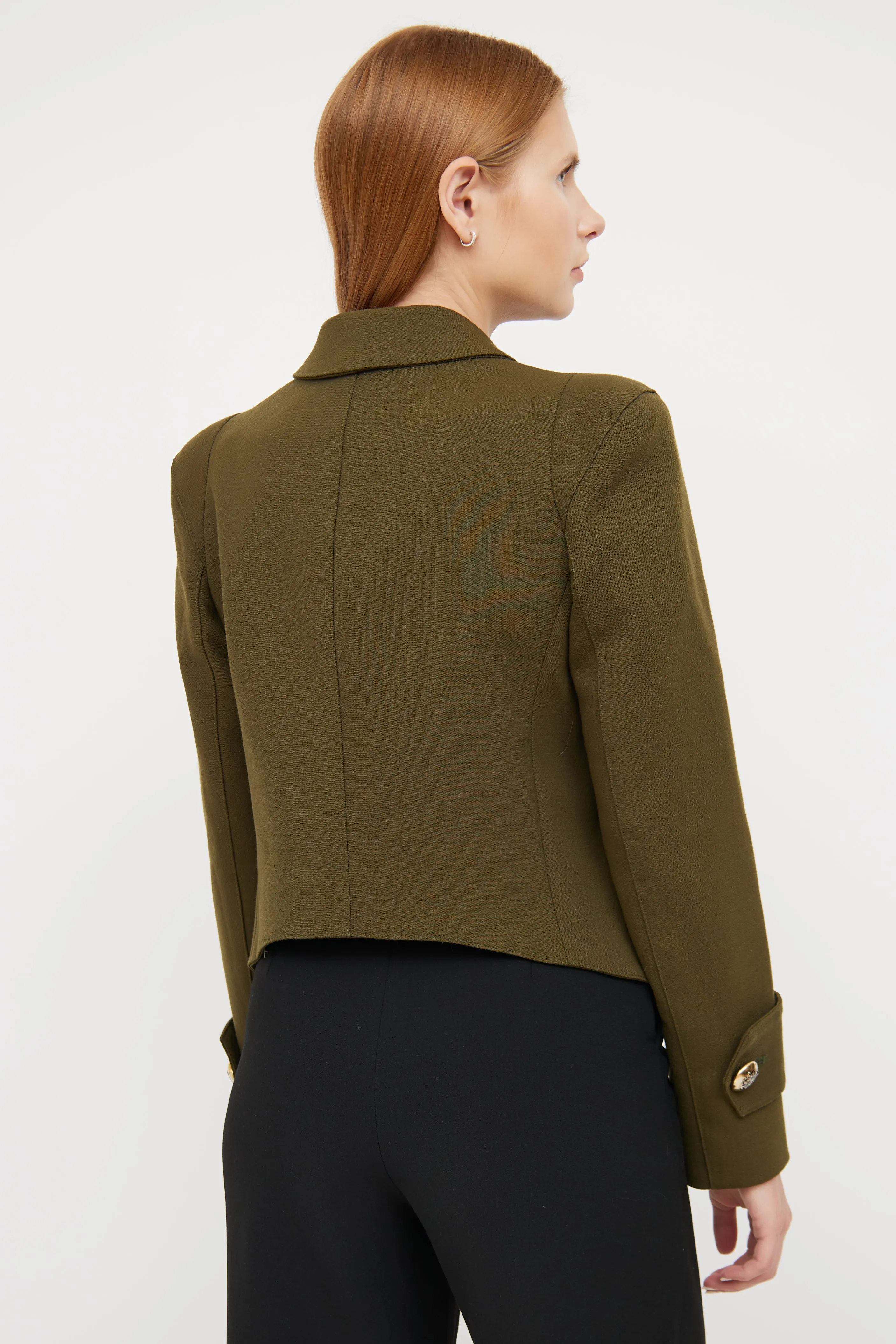 Green Cropped Double Breasted Blazer