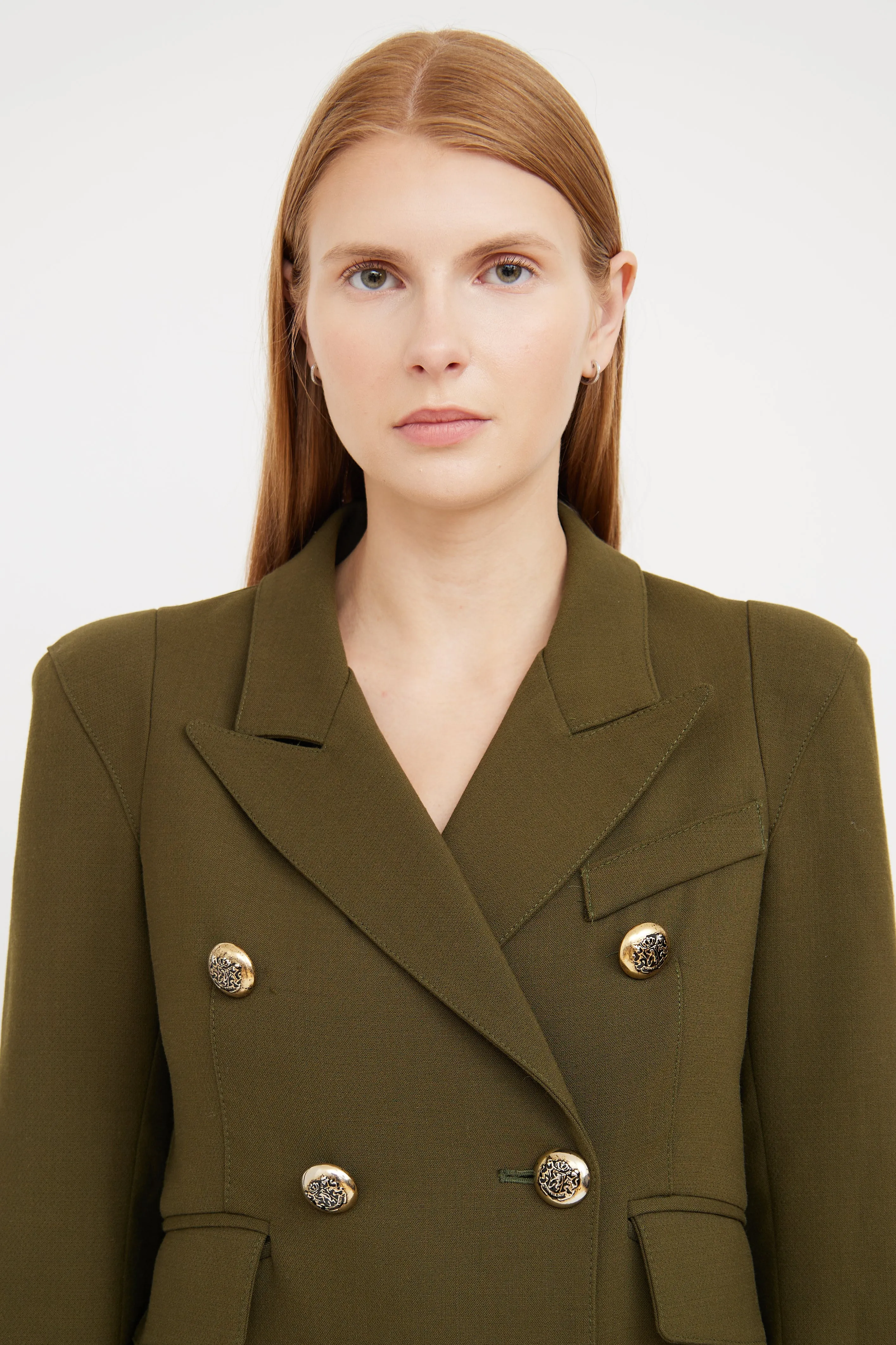 Green Cropped Double Breasted Blazer