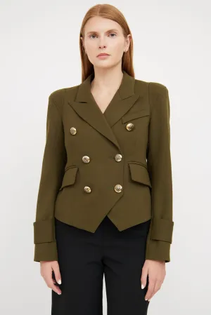 Green Cropped Double Breasted Blazer