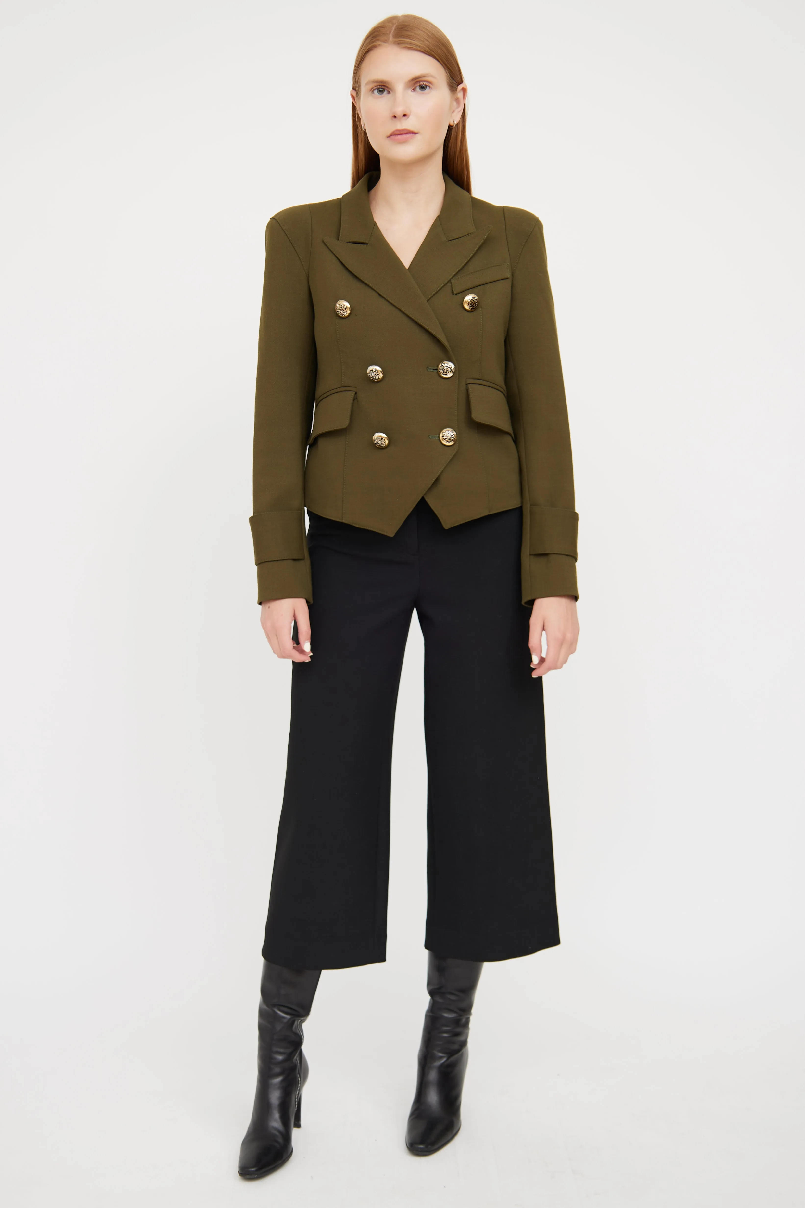 Green Cropped Double Breasted Blazer