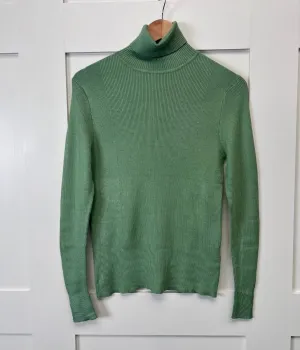 Green Ribbed Roll Neck Fitted Jumper