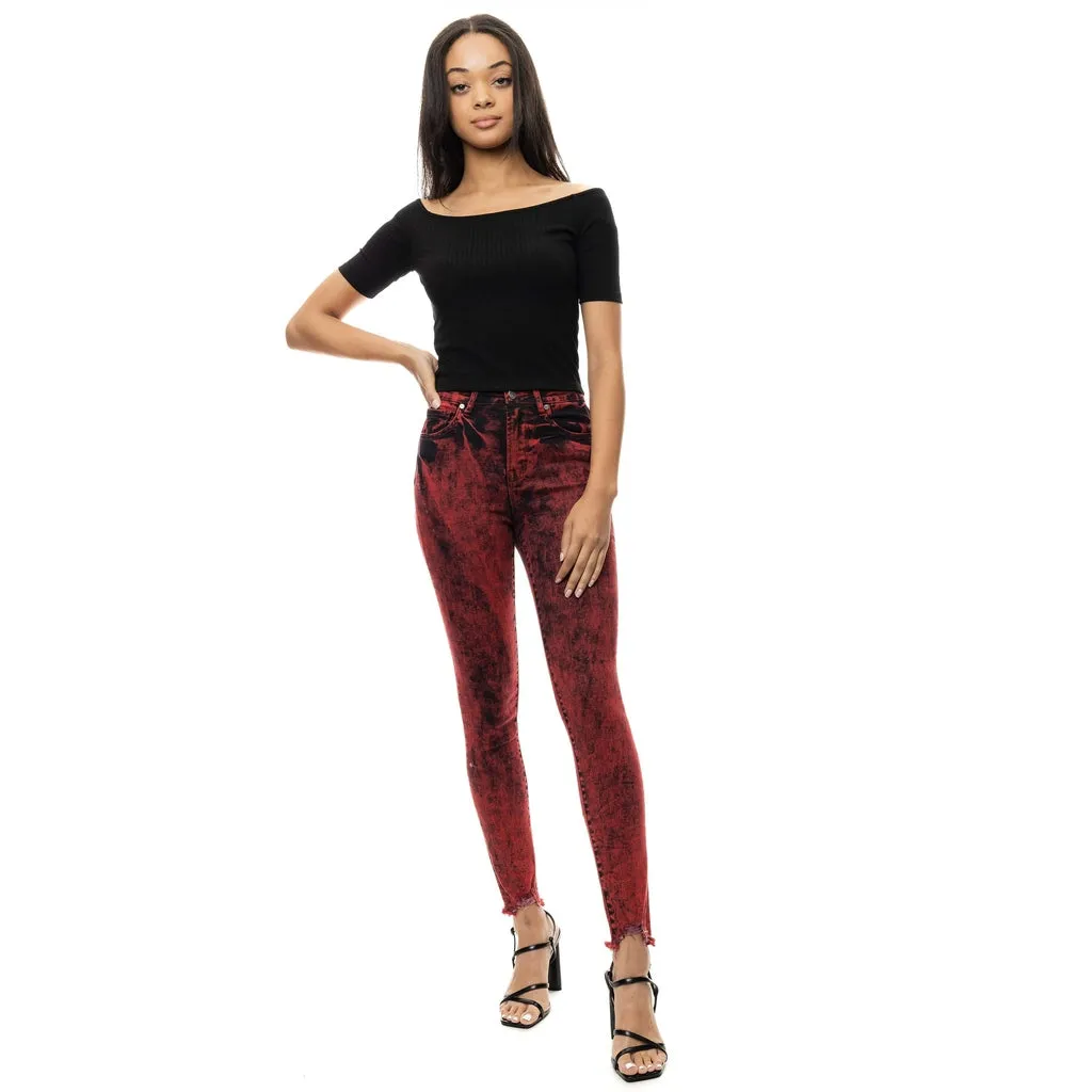 High Rise Super Skinny Over Dyed Jeans - Retro Red