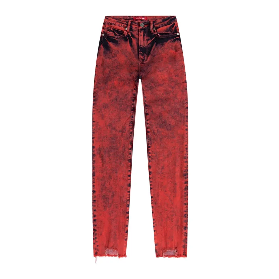 High Rise Super Skinny Over Dyed Jeans - Retro Red