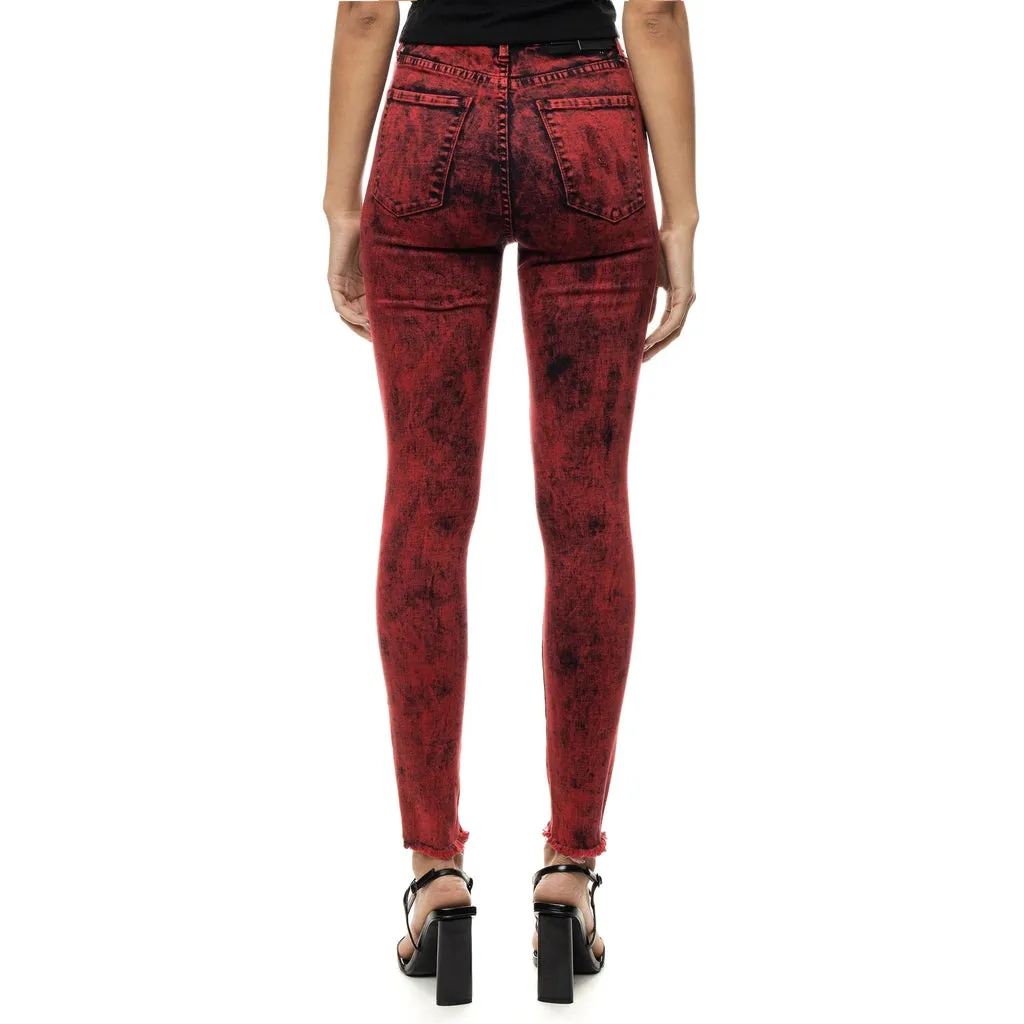 High Rise Super Skinny Over Dyed Jeans - Retro Red