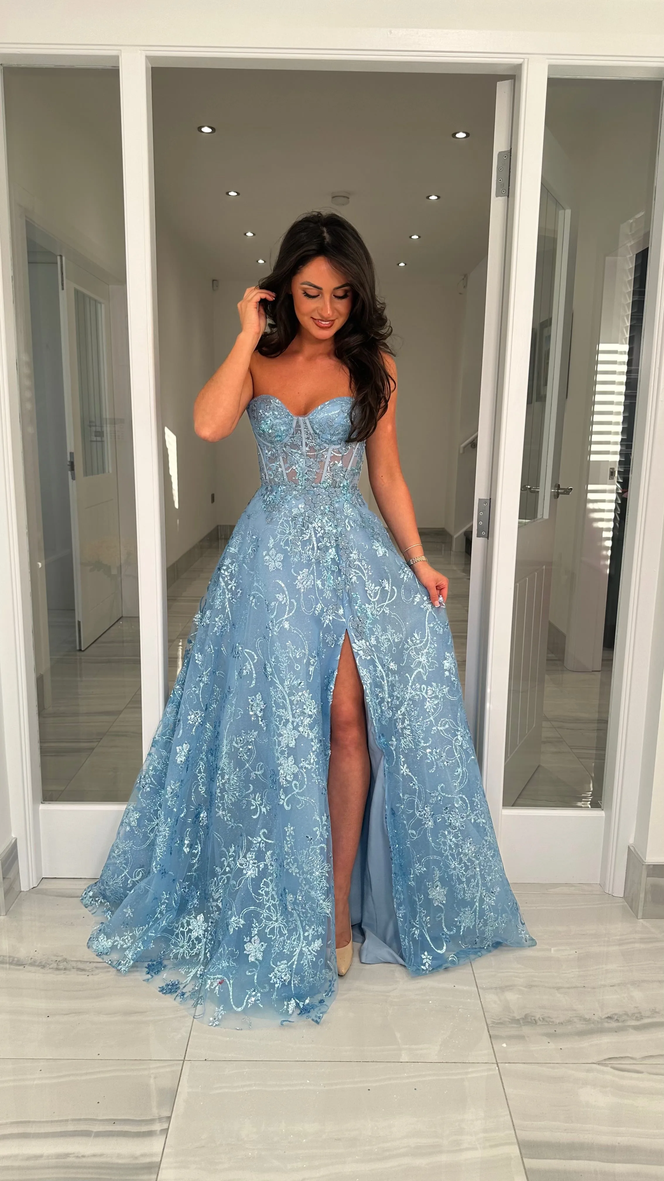 Ice Blue Strapless Corset Ball Gown