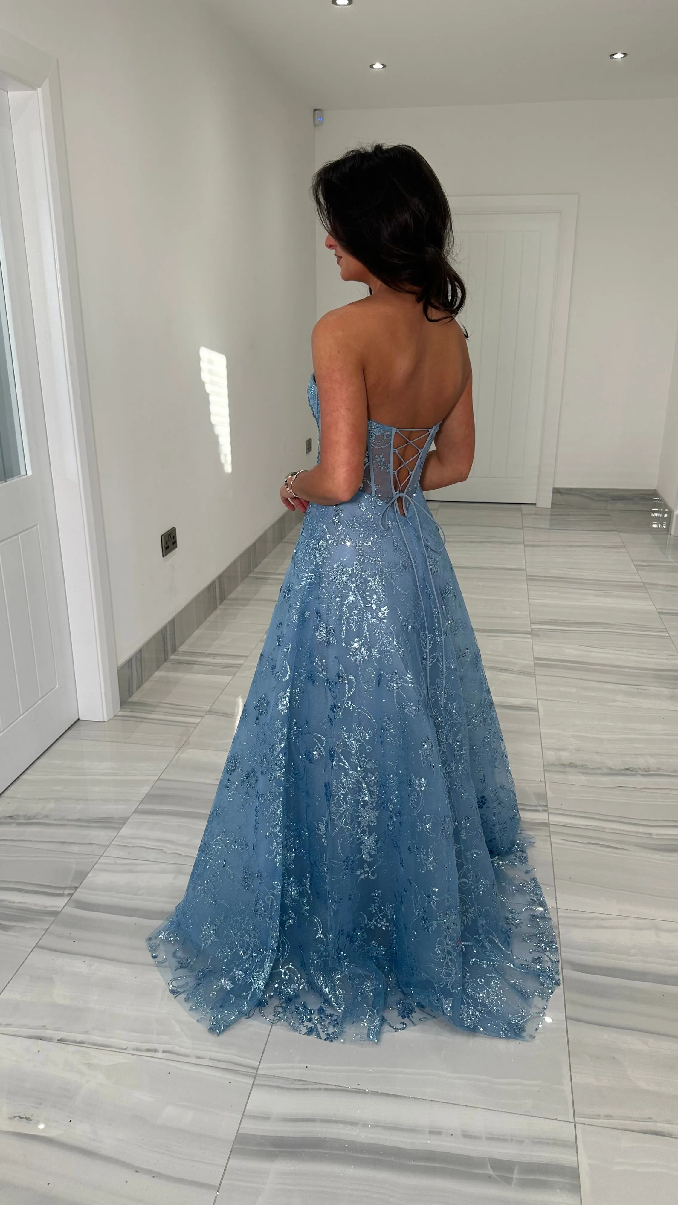 Ice Blue Strapless Corset Ball Gown