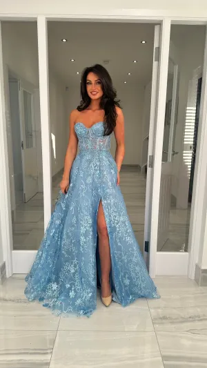 Ice Blue Strapless Corset Ball Gown