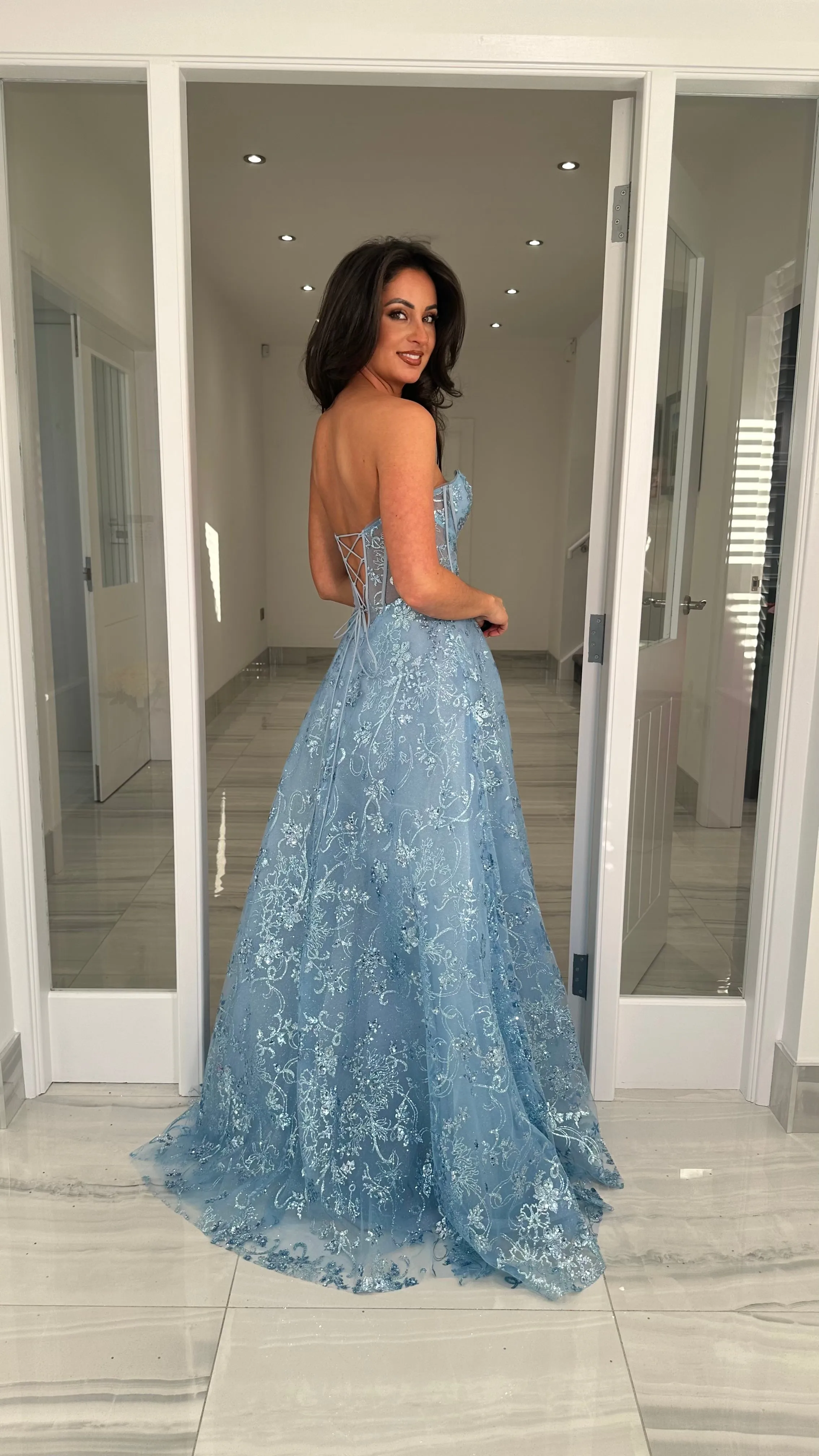 Ice Blue Strapless Corset Ball Gown