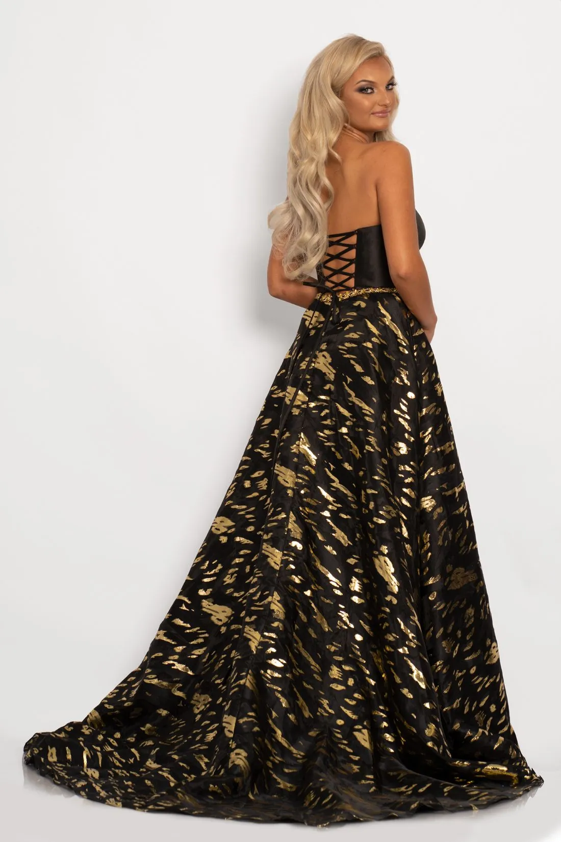 Johnathan Kayne 2232 Metallic print A line prom dress evening gown strapless Size 4
