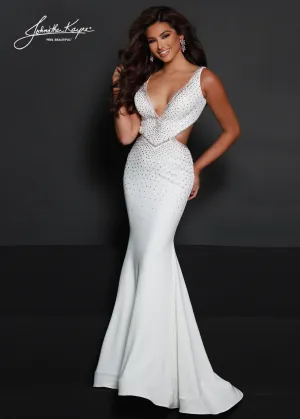 Johnathan Kayne 2640 Backless Corset Cutout Formal Prom Dress Pageant Gown Crystal V Neck