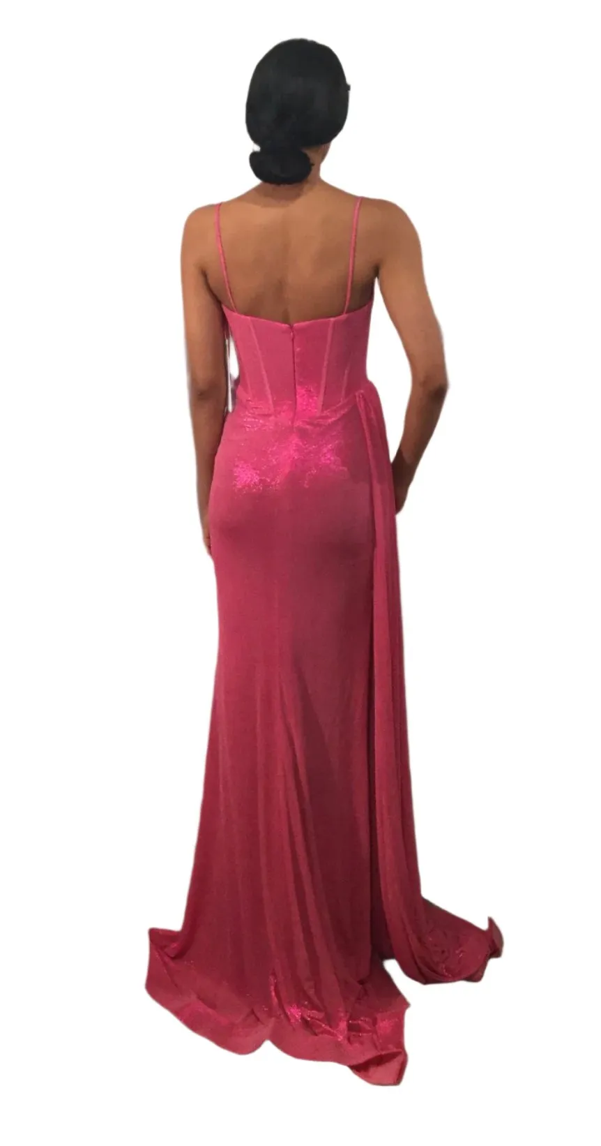 Jovani D5045 Metallic Corset Dress Slit Overskirt Crystal V Neck Formal Gown Pageant Prom