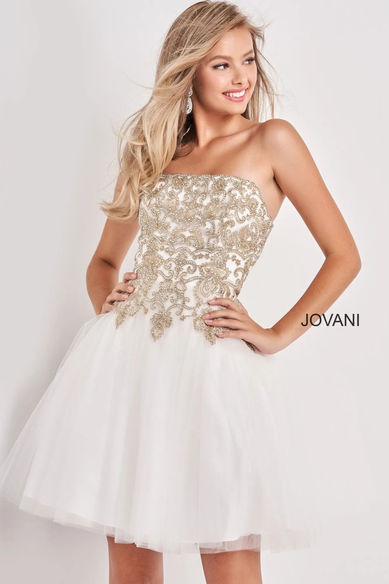 Jovani Kids K66720 Girls Strapless Short Embellished Cocktail Gown Formal Party