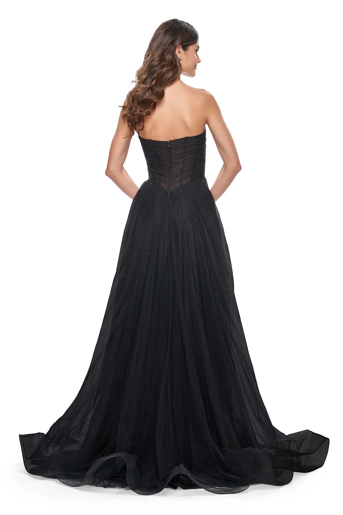 La Femme - 32029 - Rhinestone Embellished Tulle Gown with High Slit