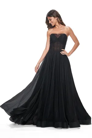 La Femme - 32029 - Rhinestone Embellished Tulle Gown with High Slit