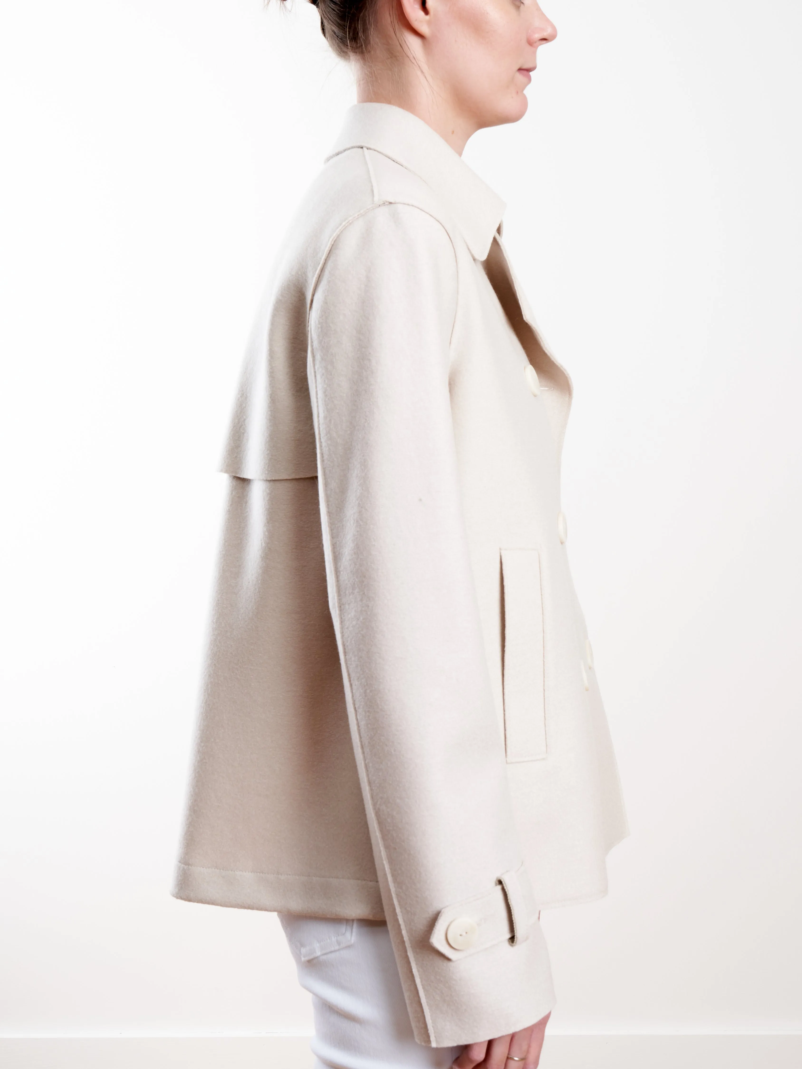 light pressed wool cropped trench - cream