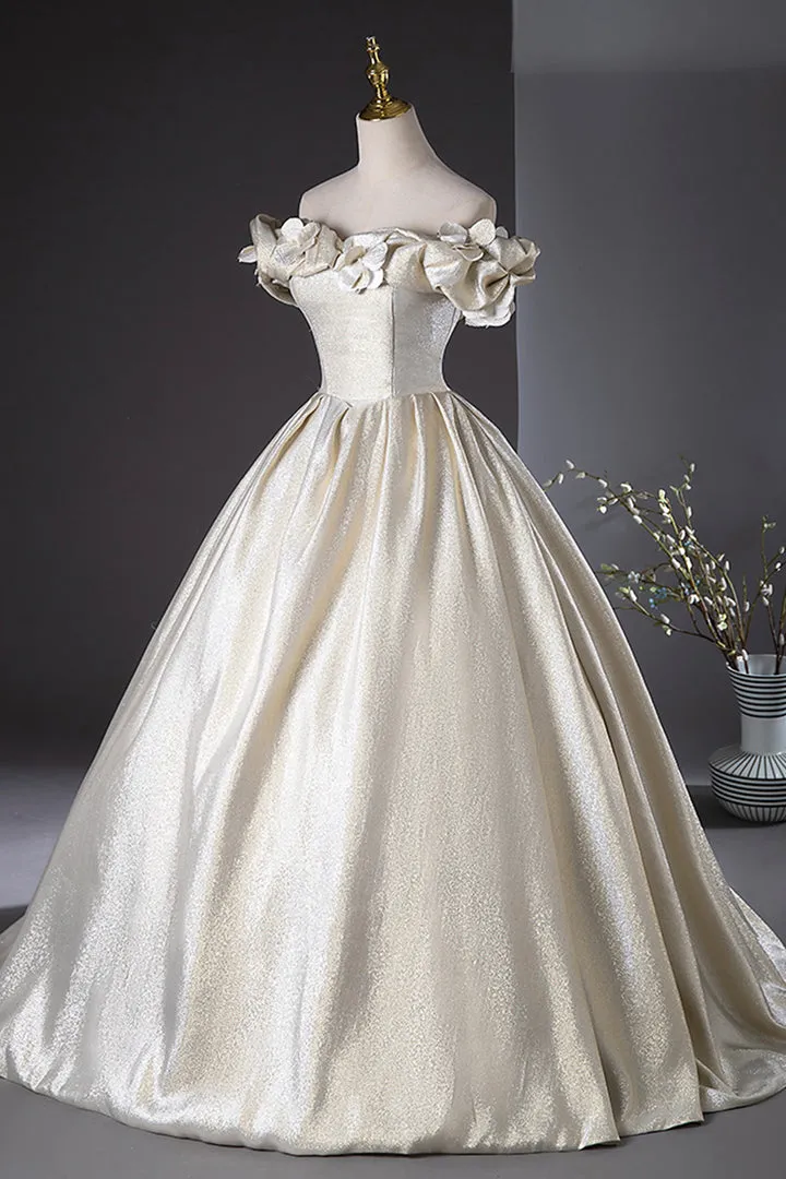 Luolandi Elegant Champagne Long Prom Dresses Beautiful Off the Shoulder Formal Dresses Floor Length