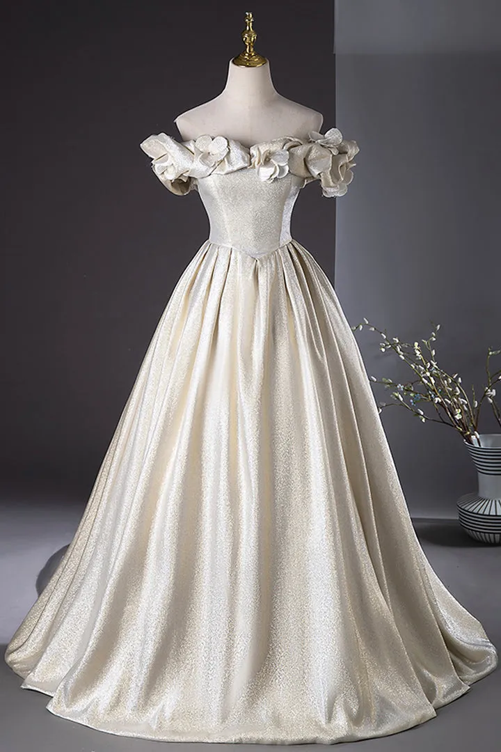 Luolandi Elegant Champagne Long Prom Dresses Beautiful Off the Shoulder Formal Dresses Floor Length