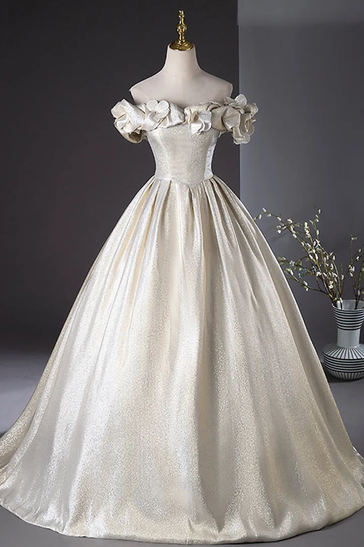Luolandi Elegant Champagne Long Prom Dresses Beautiful Off the Shoulder Formal Dresses Floor Length