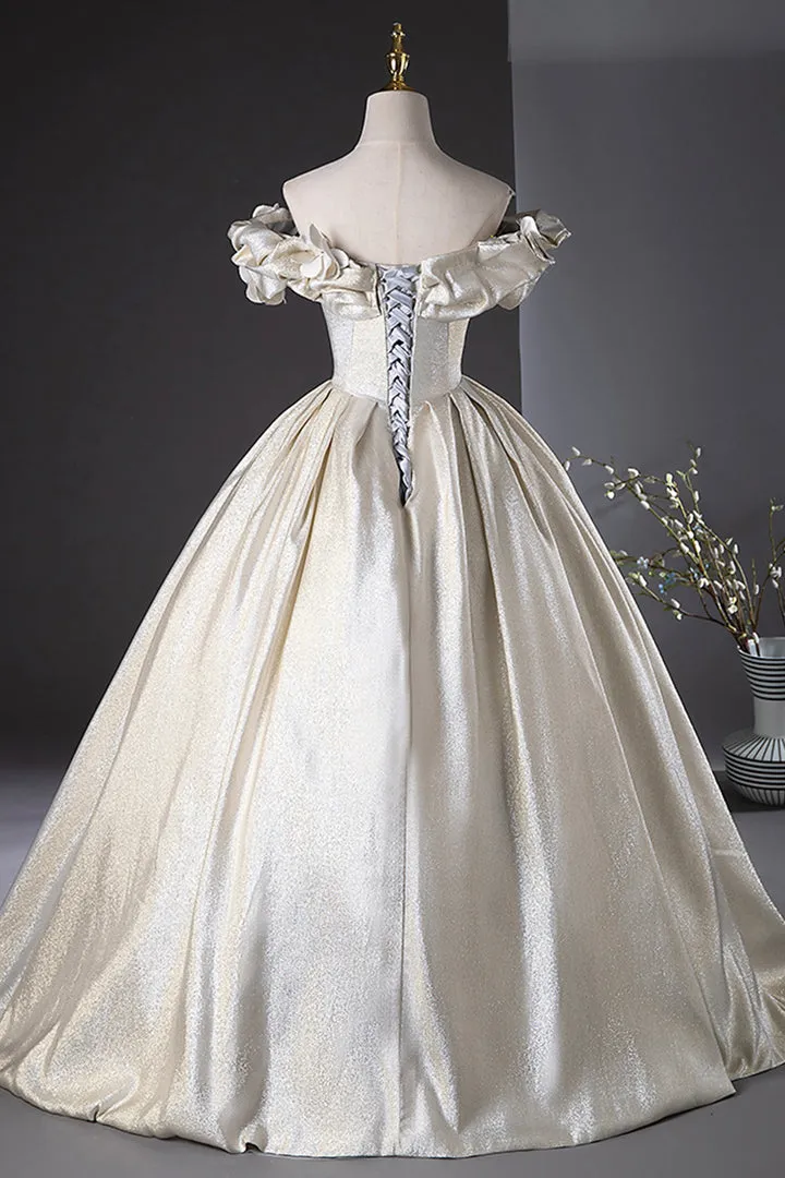 Luolandi Elegant Champagne Long Prom Dresses Beautiful Off the Shoulder Formal Dresses Floor Length