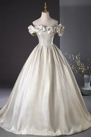 Luolandi Elegant Champagne Long Prom Dresses Beautiful Off the Shoulder Formal Dresses Floor Length