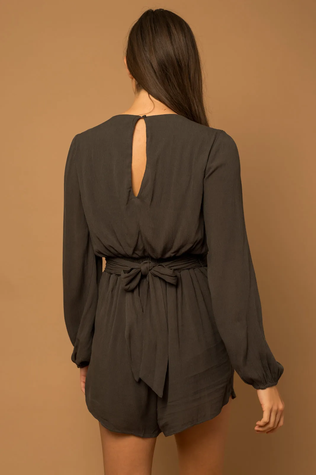 Luz V-Neck Cross Waist Band Back Tie Romper