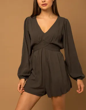 Luz V-Neck Cross Waist Band Back Tie Romper