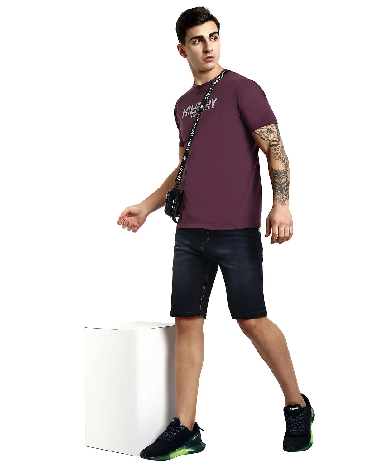 Men Dark Burgundy Printed Round Neck T-Shirt