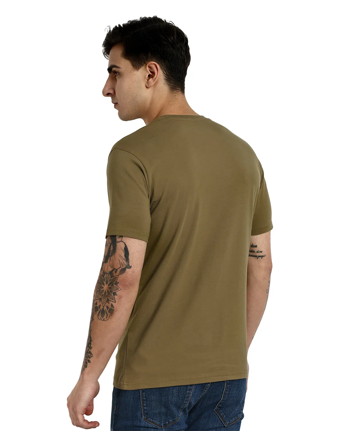 Men Dark Henna Printed Round Neck T-Shirt