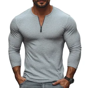 Men's Casual Cotton Blended Zipper Neck Slim Fit Long Sleeve T-Shirt 37422776M