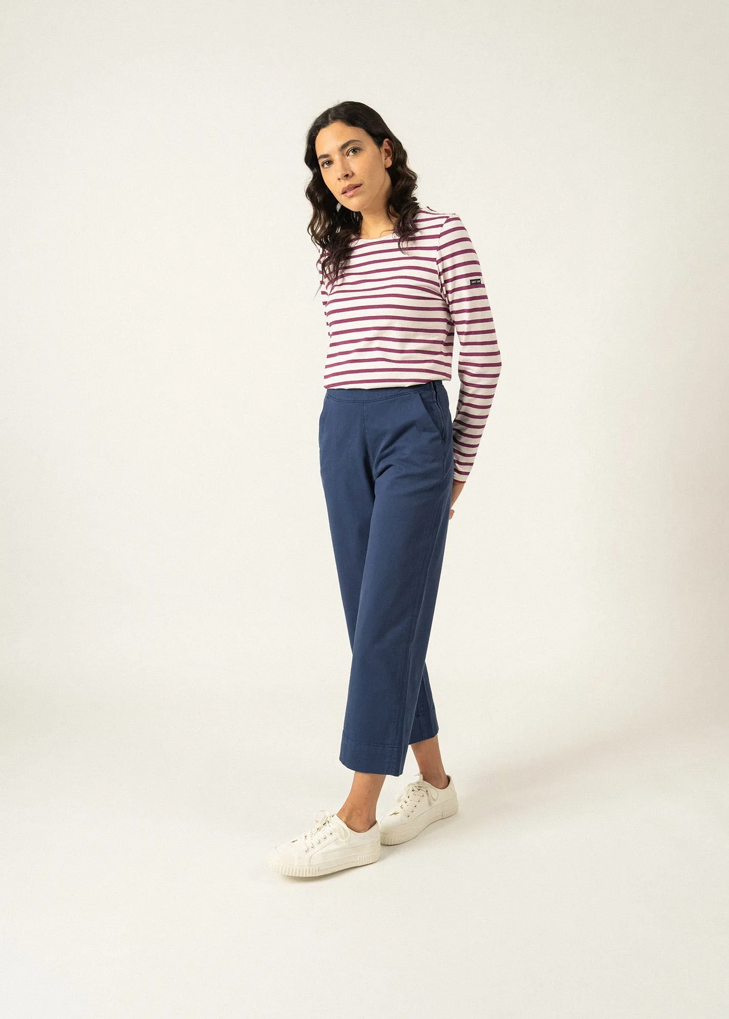 MINQUIDAME - Breton Striped Shirt with Long Sleeve | Soft Cotton | Women Fit (IVORY / PLUM)