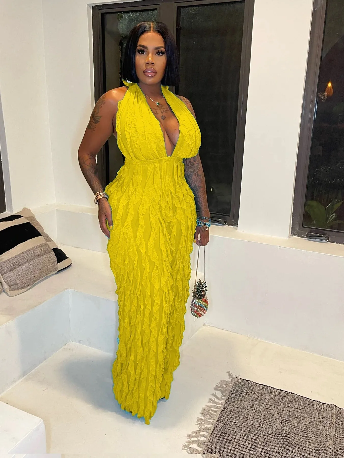 Oceanic Luxe Bandeau High Waist Jumpsuit - Vibrant Yellow