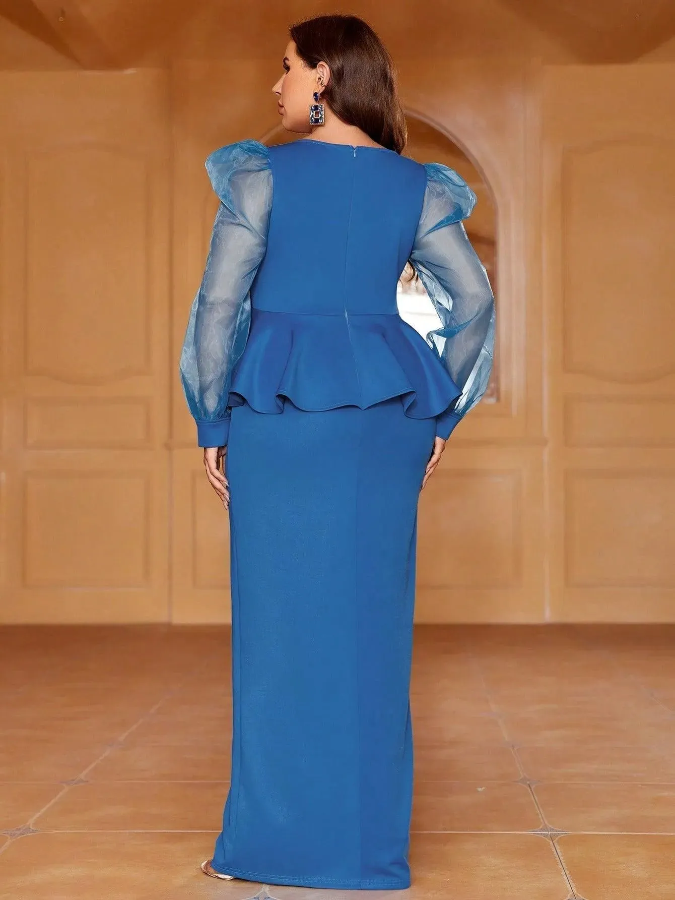 Plus Organza Gigot Sleeves Formal Dress