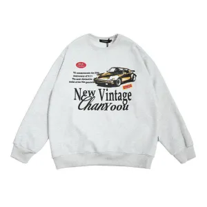 Porsche Car Print Fleece-lined Crew Neck Sweater