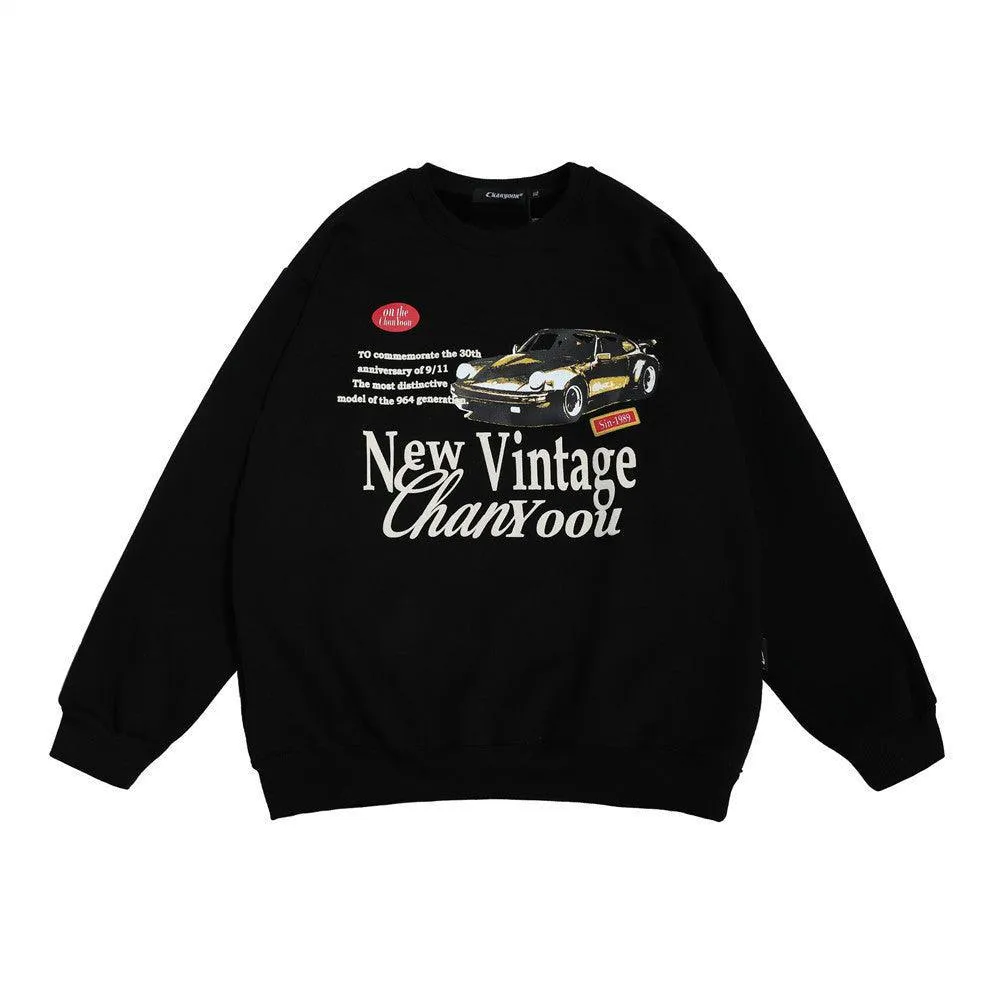 Porsche Car Print Fleece-lined Crew Neck Sweater