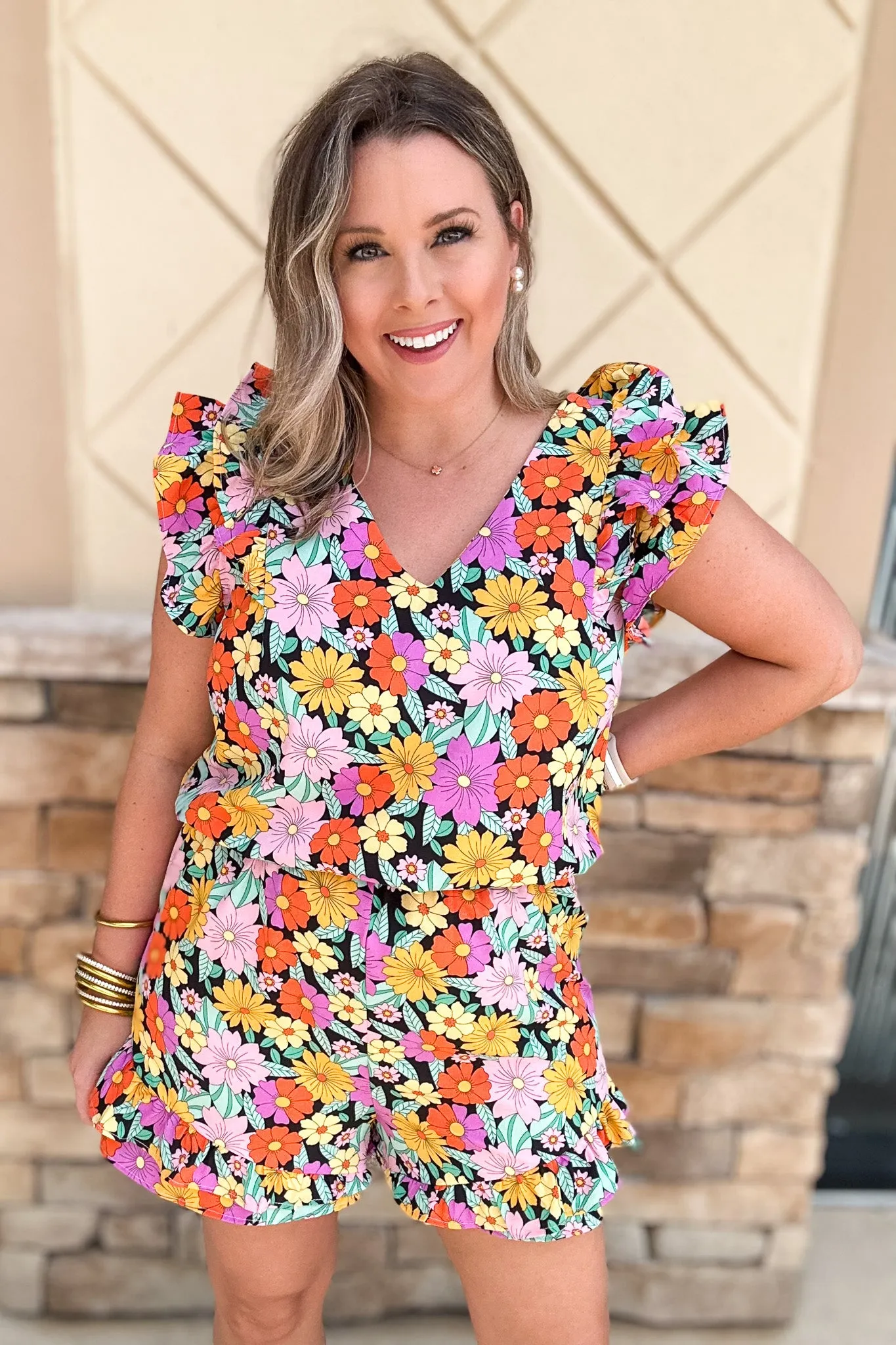 Retro Floral Ruffle Romper