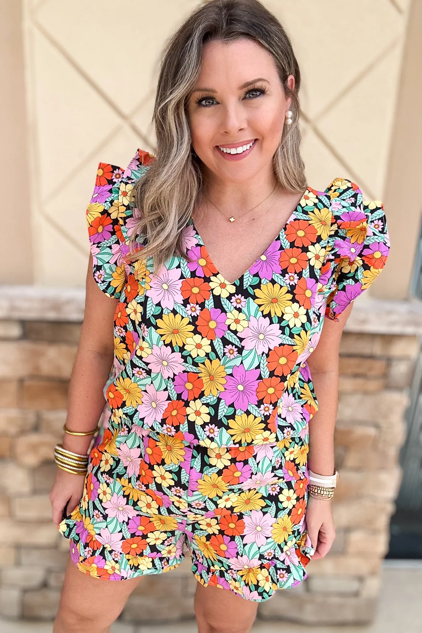 Retro Floral Ruffle Romper