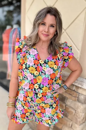 Retro Floral Ruffle Romper